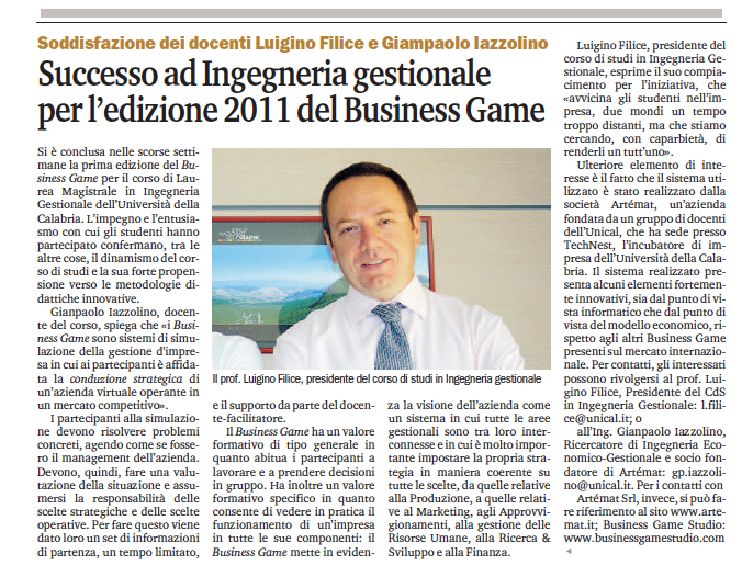 INGEGNERIA GESTIONALE BUSINESS GAME